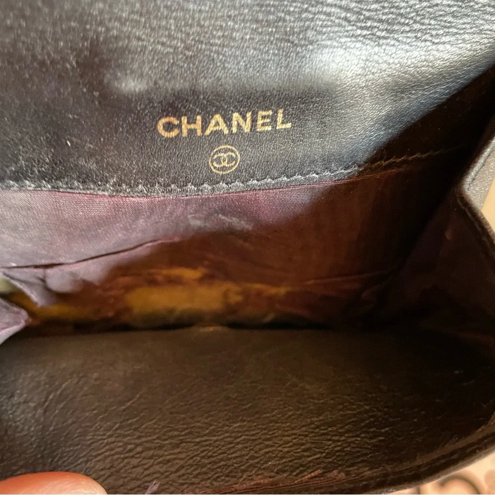 Chanel Authentic CC Logo Black Caviar‎ Leather Billfold Wallet